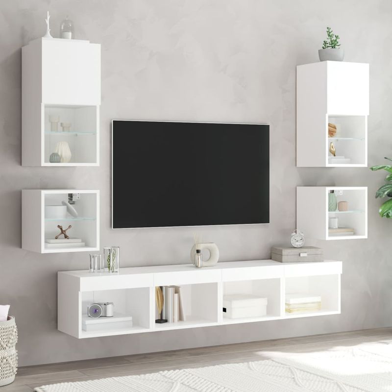 Casa si Gradina - Mobilier - Comode si corpuri - Comode - Noptiera cu lumini LED montata pe perete, alb - Infinity.ro