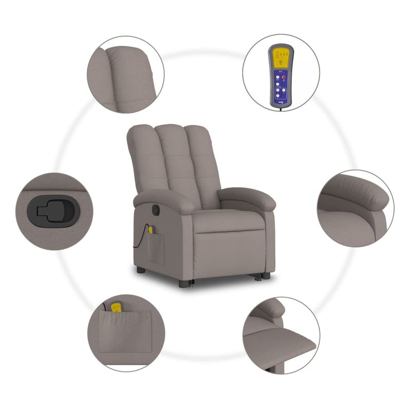 Ingrijire personala si Cosmetice - Sanatate si wellness - Articole wellness - Fotolii de masaj - Fotoliu rabatabil de masaj cu ridicare, gri taupe, textil - Infinity.ro