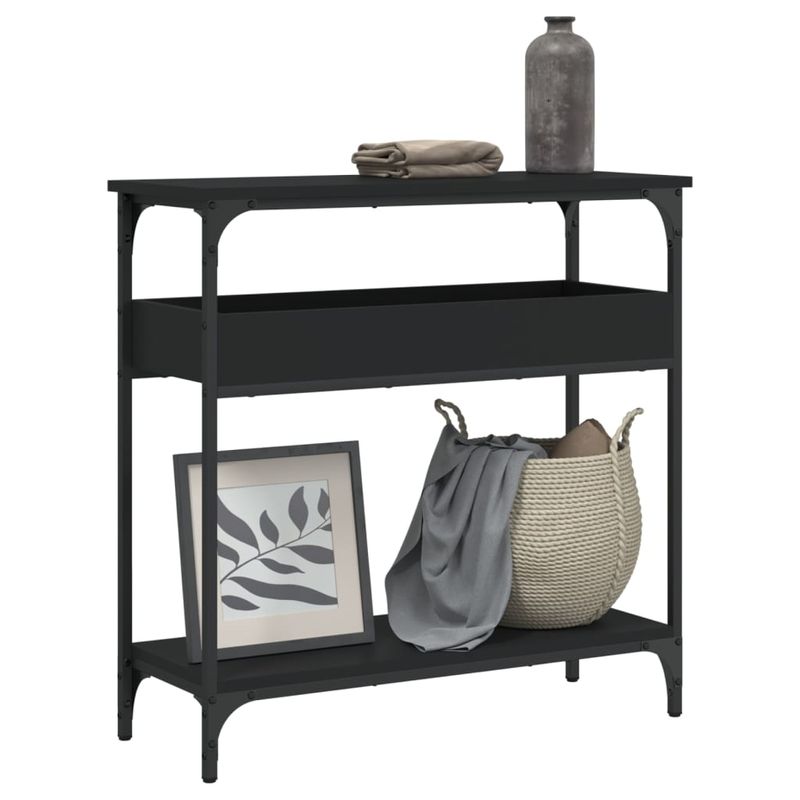 Casa si Gradina - Mobilier - Comode si corpuri - Console - Masuta consola cu raft, negru, 75x29x75 cm, lemn prelucrat - Infinity.ro