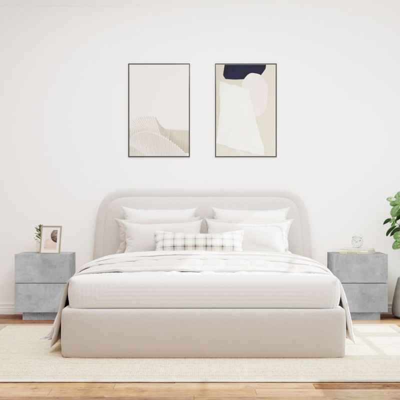 Casa si Gradina - Mobilier - Comode si corpuri - Noptiere - Noptiere cu lumini LED, 2 buc., gri beton, lemn prelucrat - Infinity.ro