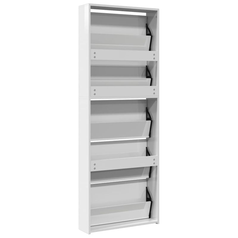 Casa si Gradina - Mobilier - Organizare si depozitare - Organizator incaltaminte - Pantofar cu oglinda 5 niveluri, alb extralucios, 63x17x169,5 cm - Infinity.ro