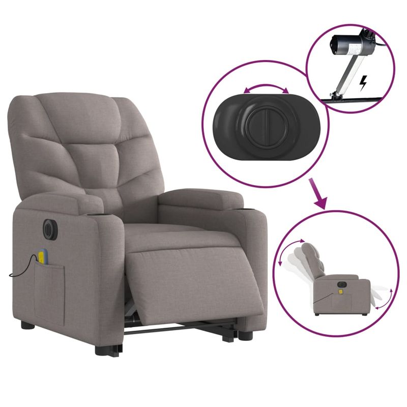 Ingrijire personala si Cosmetice - Sanatate si wellness - Articole wellness - Fotolii de masaj - Fotoliu electric masaj rabatabil cu ridicare, gri taupe, textil - Infinity.ro