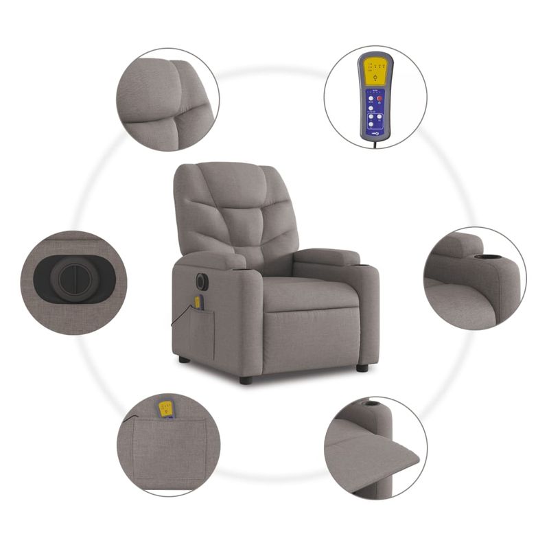 Ingrijire personala si Cosmetice - Sanatate si wellness - Articole wellness - Fotolii de masaj - Fotoliu electric masaj rabatabil cu ridicare, gri taupe, textil - Infinity.ro