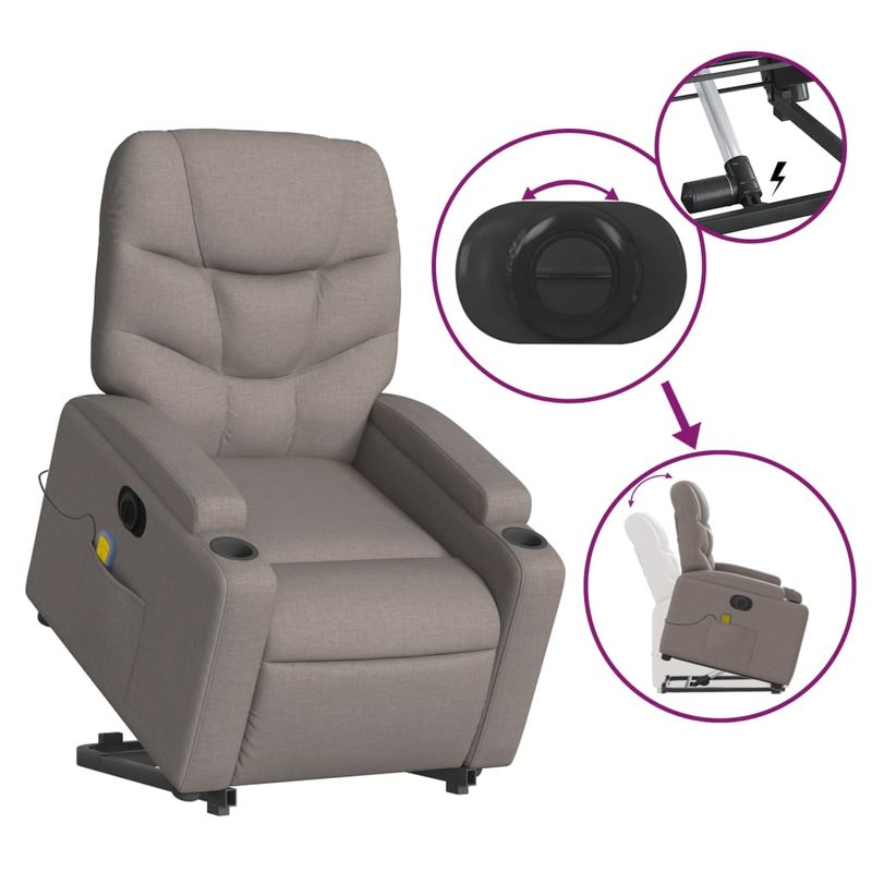 Ingrijire personala si Cosmetice - Sanatate si wellness - Articole wellness - Fotolii de masaj - Fotoliu electric masaj rabatabil cu ridicare, gri taupe, textil - Infinity.ro