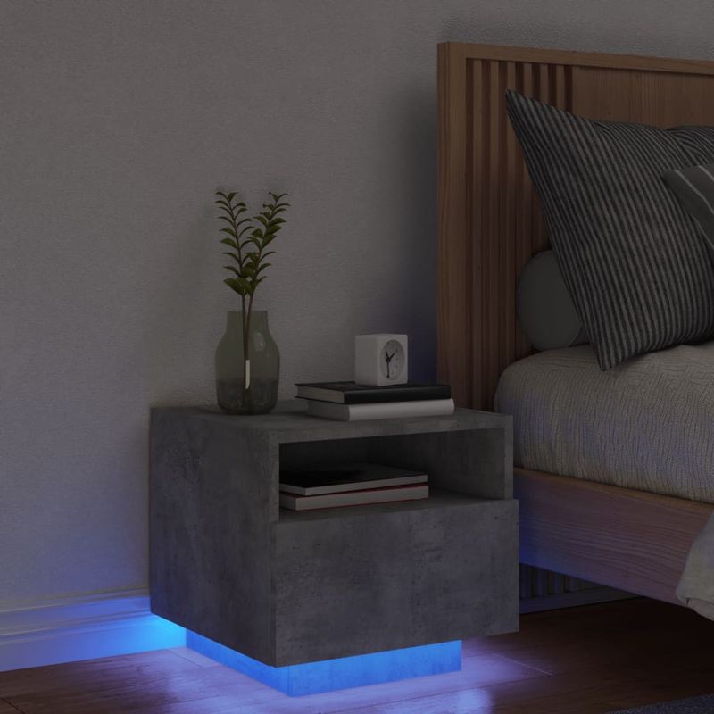 Casa si Gradina - Mobilier - Comode si corpuri - Noptiere - Noptiera cu lumini LED, gri beton, 40x39x37 cm - Infinity.ro
