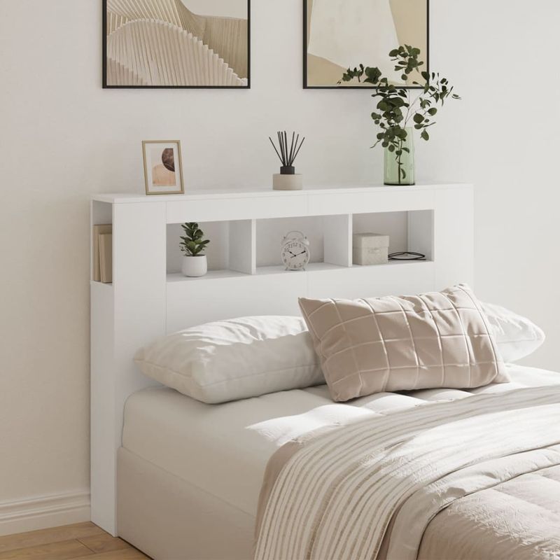 Casa si Gradina - Mobilier - Paturi si accesorii - Accesorii paturi - Tablie de pat cu LED, alb, 140x18,5x103,5 cm, lemn - Infinity.ro