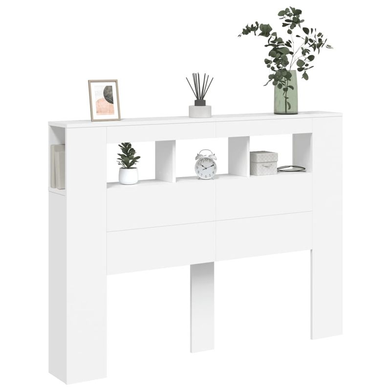 Casa si Gradina - Mobilier - Paturi si accesorii - Accesorii paturi - Tablie de pat cu LED, alb, 140x18,5x103,5 cm, lemn - Infinity.ro