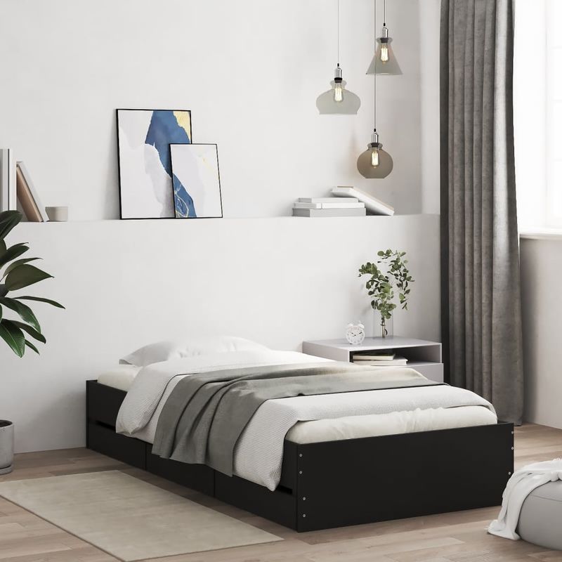 Casa si Gradina - Mobilier - Paturi si accesorii - Paturi - Cadru de pat cu sertare, negru, 100x200 cm, lemn prelucrat - Infinity.ro