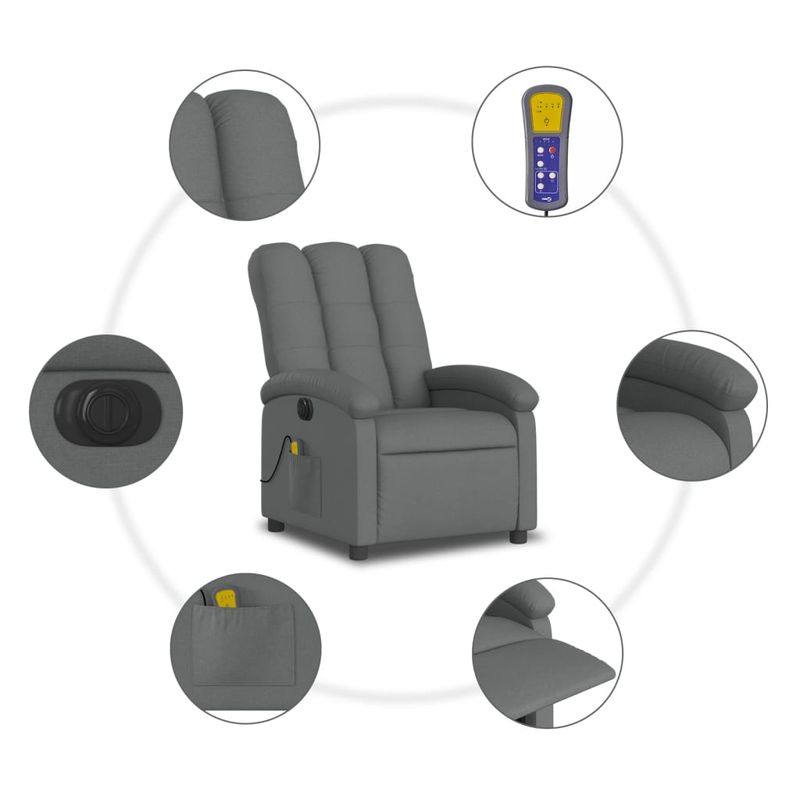 Ingrijire personala si Cosmetice - Sanatate si wellness - Articole wellness - Fotolii de masaj - Fotoliu electric de masaj rabatabil, gri inchis, textil - Infinity.ro