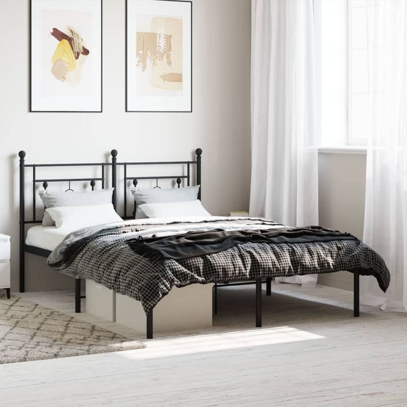 Casa si Gradina - Mobilier - Paturi si accesorii - Paturi - Cadru de pat metalic cu tablie, negru, 140x200 cm - Infinity.ro