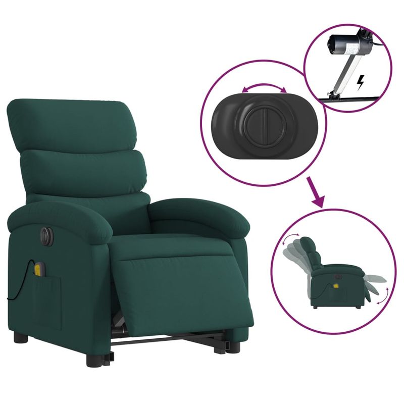 Ingrijire personala si Cosmetice - Sanatate si wellness - Articole wellness - Fotolii de masaj - Fotoliu electric masaj rabatabil / ridicare verde inchis textil - Infinity.ro
