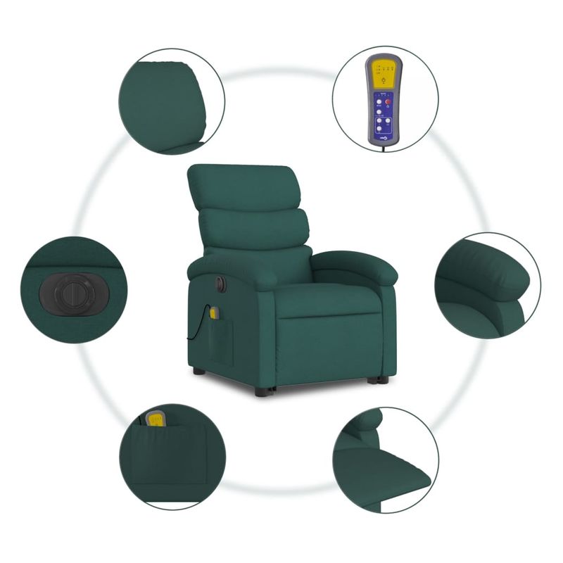 Ingrijire personala si Cosmetice - Sanatate si wellness - Articole wellness - Fotolii de masaj - Fotoliu electric masaj rabatabil / ridicare verde inchis textil - Infinity.ro