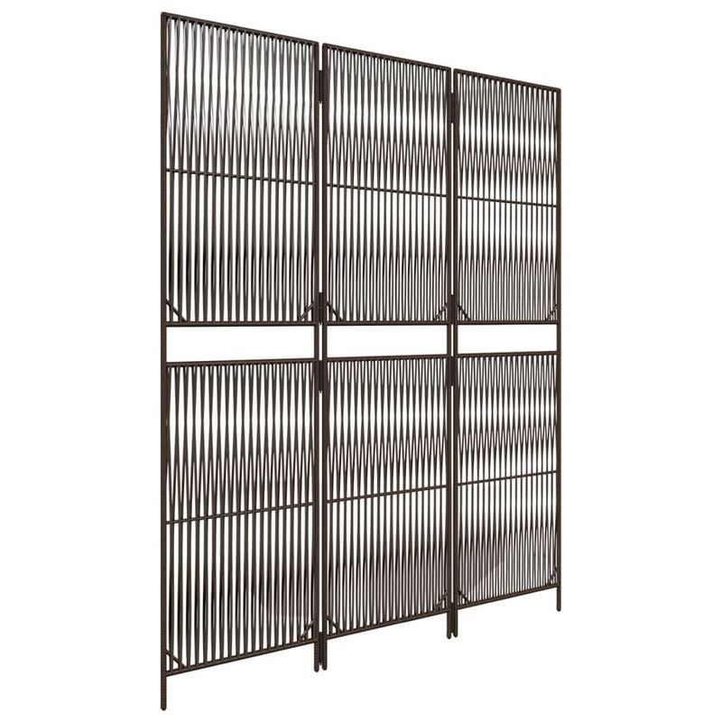 Casa si Gradina - Decoratiuni - Pereti despartitori si paravane - Separator de camera cu 3 panouri, maro, poliratan, model țesătură cu linii, mărime 147x180 cm - Infinity.ro