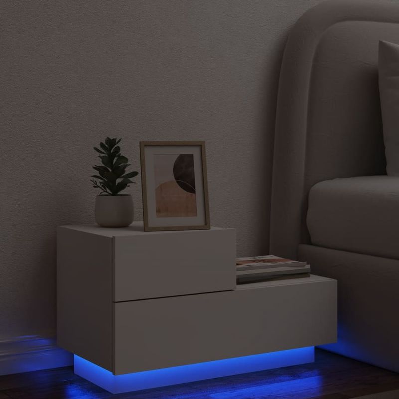 Casa si Gradina - Mobilier - Comode si corpuri - Noptiere - Noptiera cu lumini LED, alb, 70x36x40,5 cm - Infinity.ro