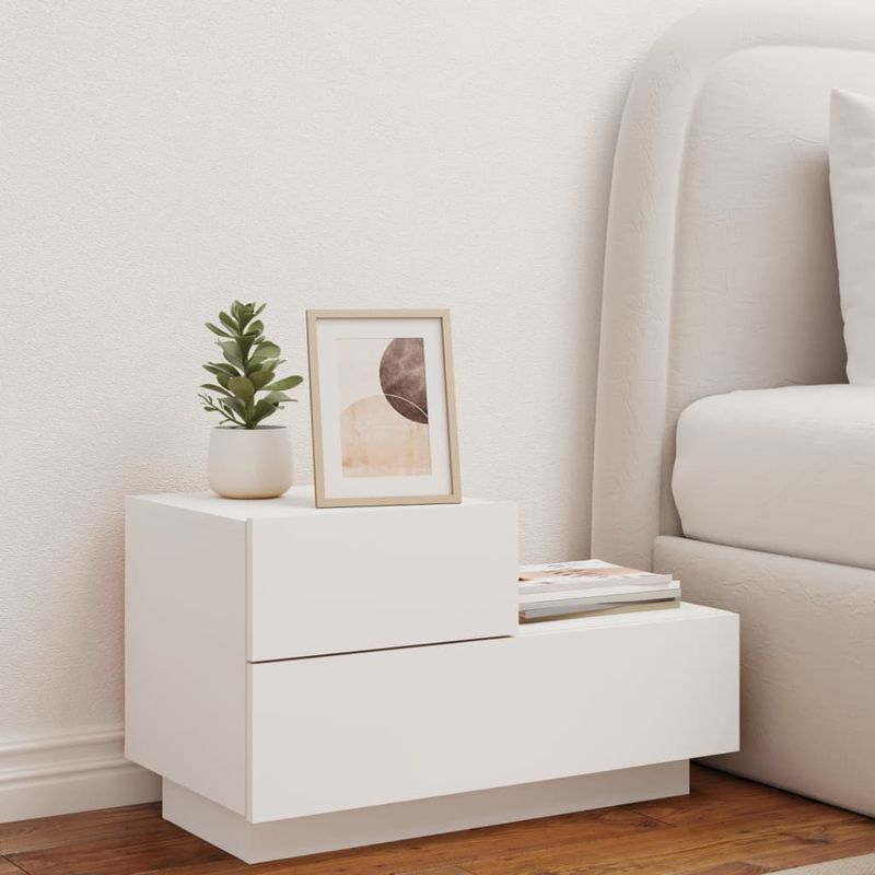 Casa si Gradina - Mobilier - Comode si corpuri - Noptiere - Noptiera cu lumini LED, alb, 70x36x40,5 cm - Infinity.ro