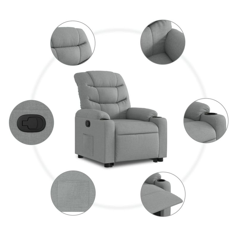 Casa si Gradina - Mobilier - Scaune si fotolii - Fotolii - Fotoliu rabatabil cu ridicare, gri deschis, material textil - Infinity.ro