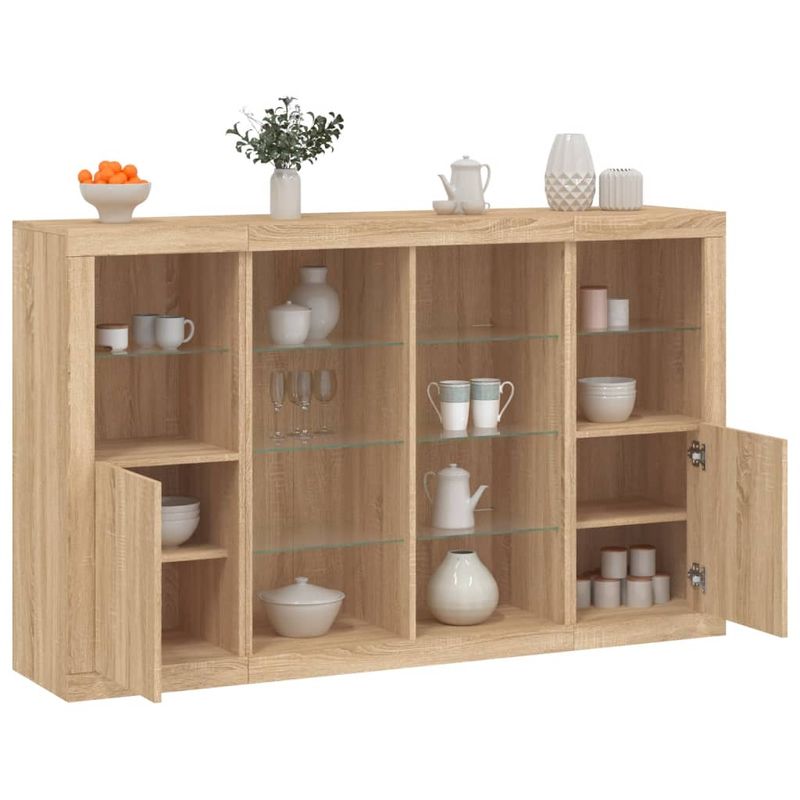 Casa si Gradina - Mobilier - Comode si corpuri - Comode - Servanta cu lumini LED, 3 buc., stejar sonoma, lemn prelucrat - Infinity.ro