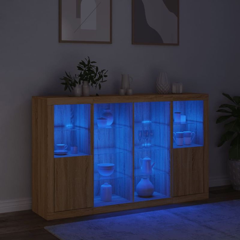 Casa si Gradina - Mobilier - Comode si corpuri - Comode - Servanta cu lumini LED, 3 buc., stejar sonoma, lemn prelucrat - Infinity.ro