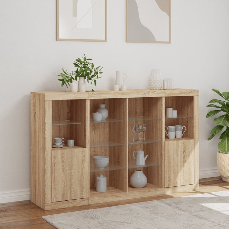 Casa si Gradina - Mobilier - Comode si corpuri - Comode - Servanta cu lumini LED, 3 buc., stejar sonoma, lemn prelucrat - Infinity.ro