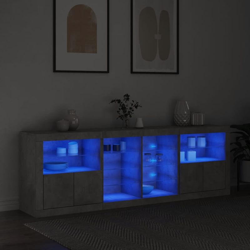 Casa si Gradina - Mobilier - Comode si corpuri - Comode - Servanta cu lumini LED, gri beton, 202x37x67 cm - Infinity.ro