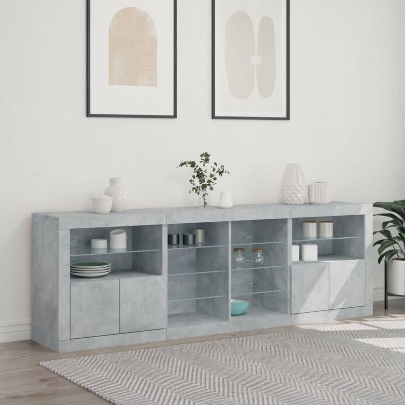Casa si Gradina - Mobilier - Comode si corpuri - Comode - Servanta cu lumini LED, gri beton, 202x37x67 cm - Infinity.ro