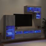 Casa si Gradina - Mobilier - Comode si corpuri - Comode - Unitati de perete TV cu LED-uri, 6 piese, gri sonoma, lemn - Infinity.ro