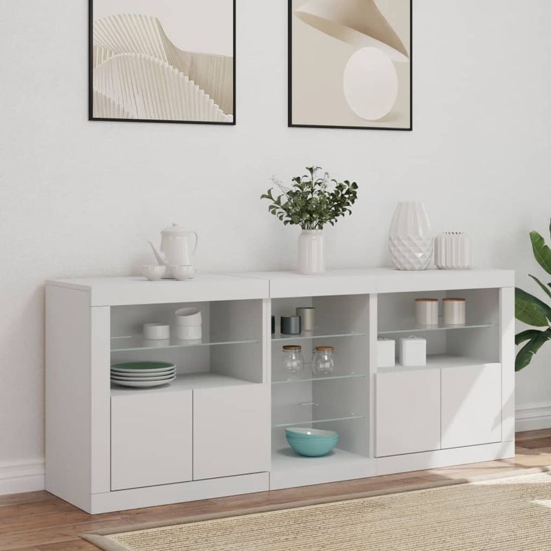 Casa si Gradina - Mobilier - Comode si corpuri - Comode - Servanta cu lumini LED, alb, 162x37x67 cm - Infinity.ro