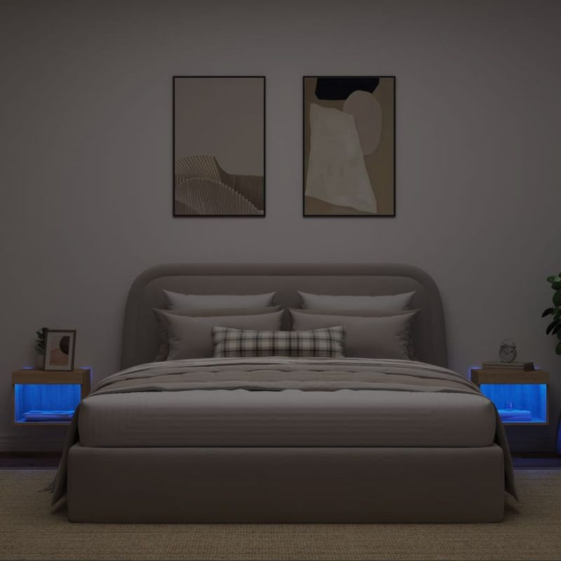 Casa si Gradina - Mobilier - Comode si corpuri - Comode - Noptiere cu lumini LED montate pe perete, 2 buc., stejar sonoma - Infinity.ro