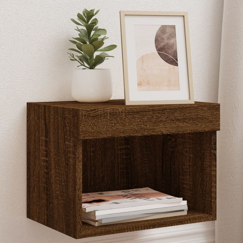 Casa si Gradina - Mobilier - Comode si corpuri - Comode - Noptiera cu Lumini LED Montate pe perete 2 buc Stejar Maro - Infinity.ro