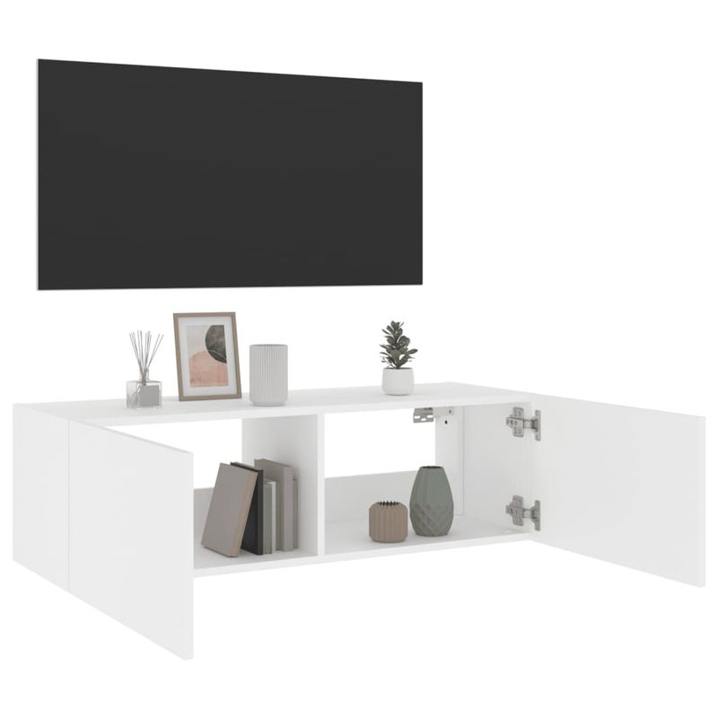 Casa si Gradina - Mobilier - Comode si corpuri - Comode - Comoda TV de perete cu lumini LED, alb, 100x35x31 cm - Infinity.ro