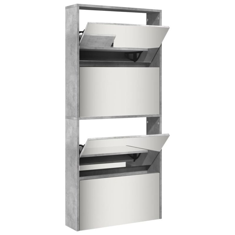 Casa si Gradina - Mobilier - Organizare si depozitare - Organizator incaltaminte - Pantofar cu oglinda, 4 niveluri, gri beton, 63x17x134 cm - Infinity.ro