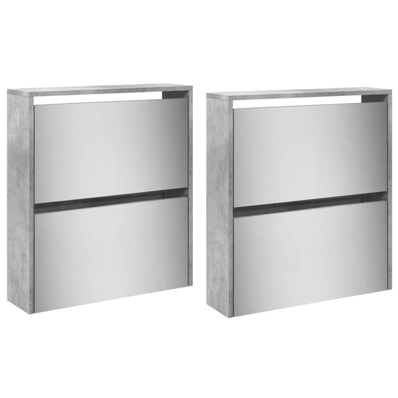 Casa si Gradina - Mobilier - Organizare si depozitare - Organizator incaltaminte - Pantofar cu oglinda, 4 niveluri, gri beton, 63x17x134 cm - Infinity.ro