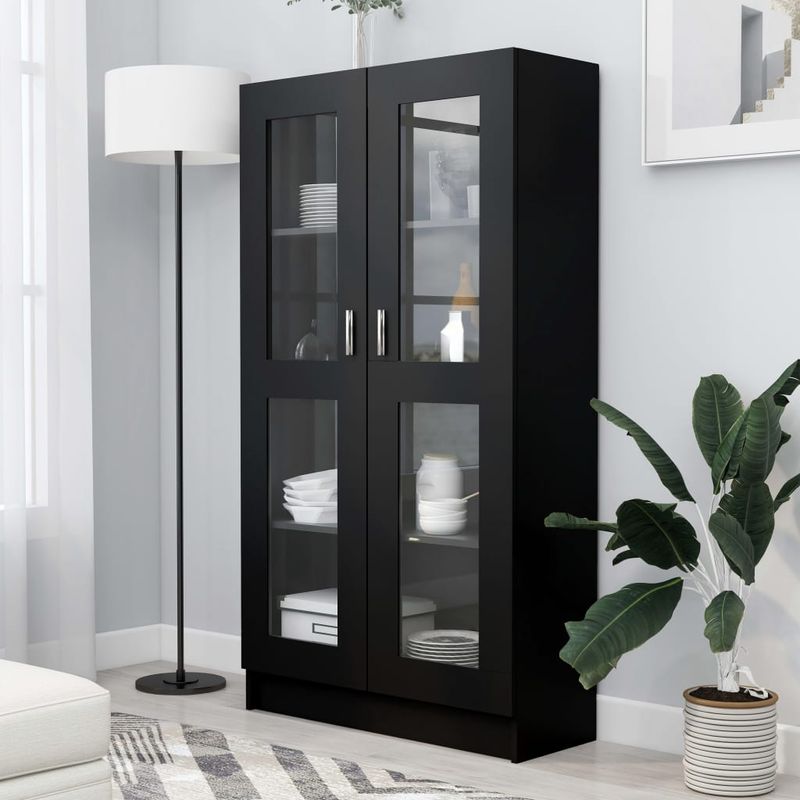 Casa si Gradina - Mobilier - Biblioteci si rafturi - Biblioteci - Dulap cu vitrina, negru, 82,5 x 30,5 x 150 cm, PAL - Infinity.ro