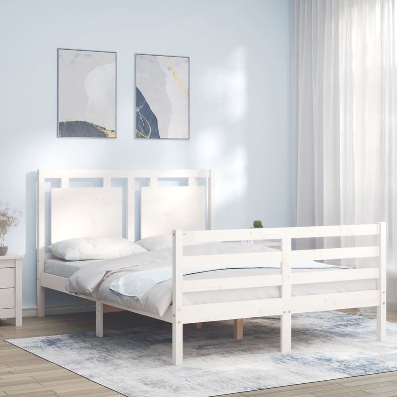 Casa si Gradina - Mobilier - Paturi si accesorii - Paturi - Cadru de pat cu tablie single mic, 140x190 cm, alb, lemn masiv - Infinity.ro