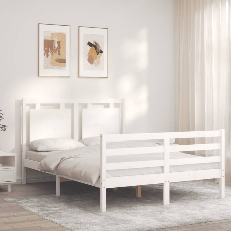 Casa si Gradina - Mobilier - Paturi si accesorii - Paturi - Cadru de pat cu tablie single mic, 140x190 cm, alb, lemn masiv - Infinity.ro