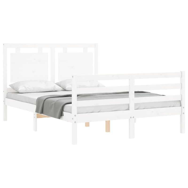 Casa si Gradina - Mobilier - Paturi si accesorii - Paturi - Cadru de pat cu tablie single mic, 140x190 cm, alb, lemn masiv - Infinity.ro