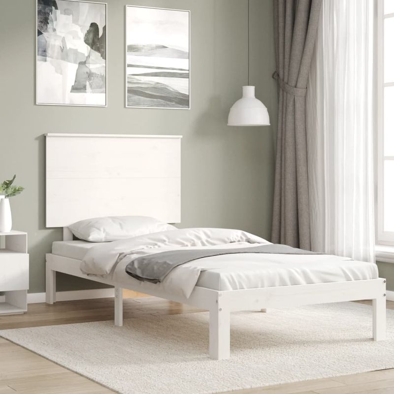 Casa si Gradina - Mobilier - Paturi si accesorii - Paturi - Cadru de pat cu tablie Small Single, alb, 100x200 cm, lemn masiv - Infinity.ro