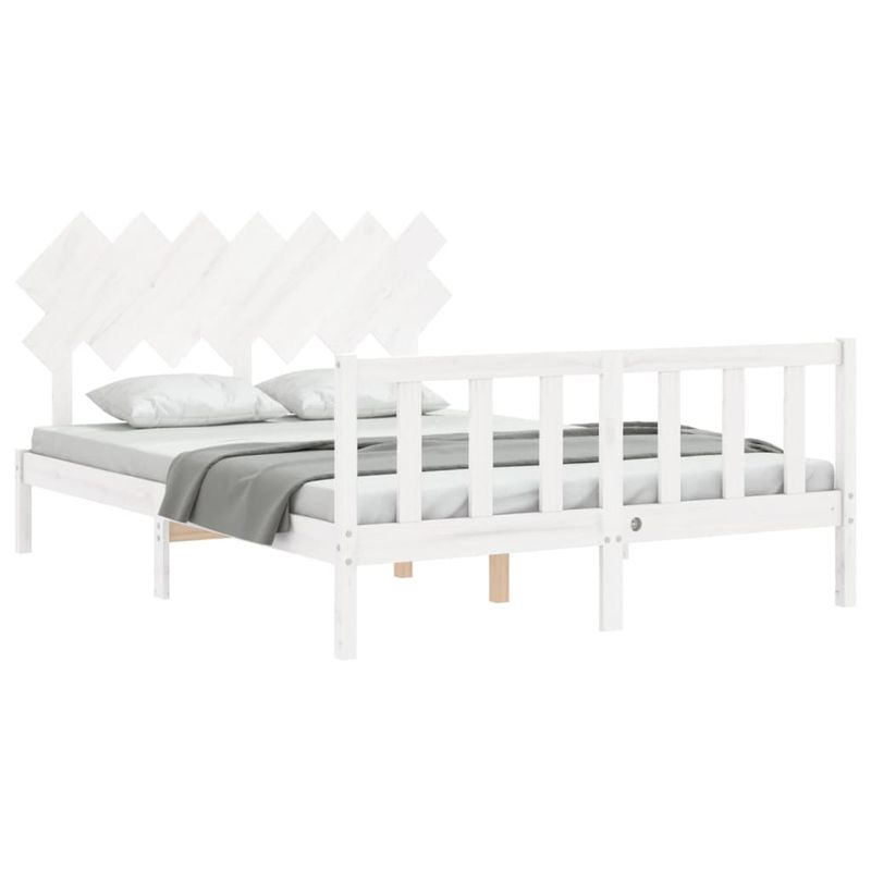 Casa si Gradina - Mobilier - Paturi si accesorii - Paturi - Cadru de pat cu tablie single mic, alb, 140x200 cm, lemn masiv - Infinity.ro