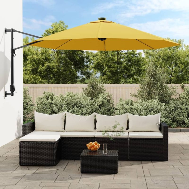 Casa si Gradina - Gradina si terasa - Umbrele si pavilioane - Umbrele - Umbrela de soare montata pe perete cu LED-uri , cu LED-uri, galben, 290 cm - Infinity.ro