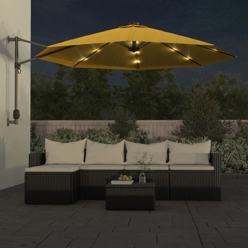 Casa si Gradina - Gradina si terasa - Umbrele si pavilioane - Umbrele - Umbrela de soare montata pe perete cu LED-uri , cu LED-uri, galben, 290 cm - Infinity.ro