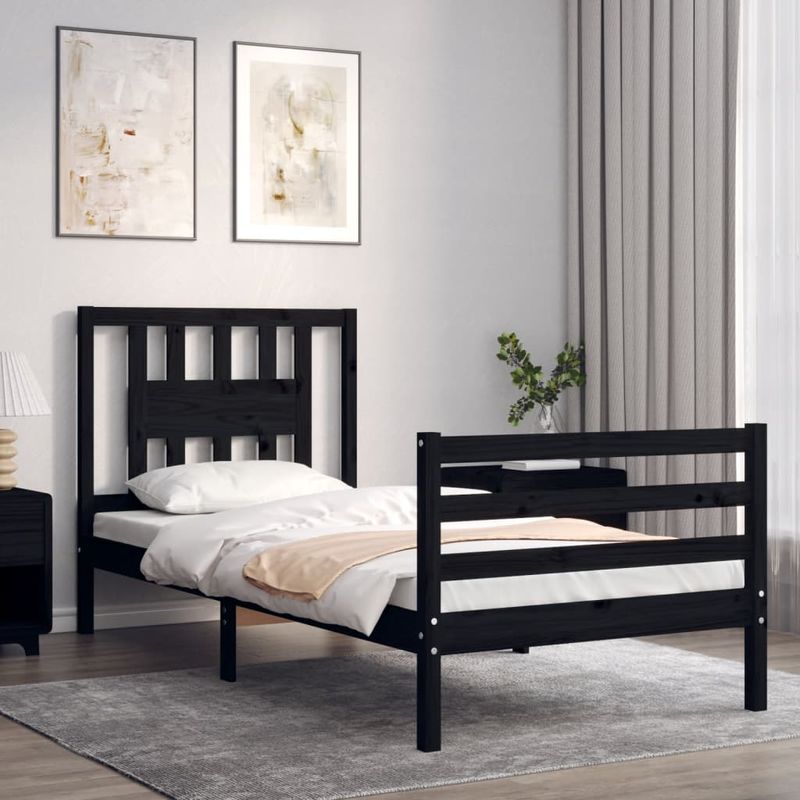 Casa si Gradina - Mobilier - Paturi si accesorii - Paturi - Cadru de pat cu tablie single mic, negru, lemn masiv - Infinity.ro