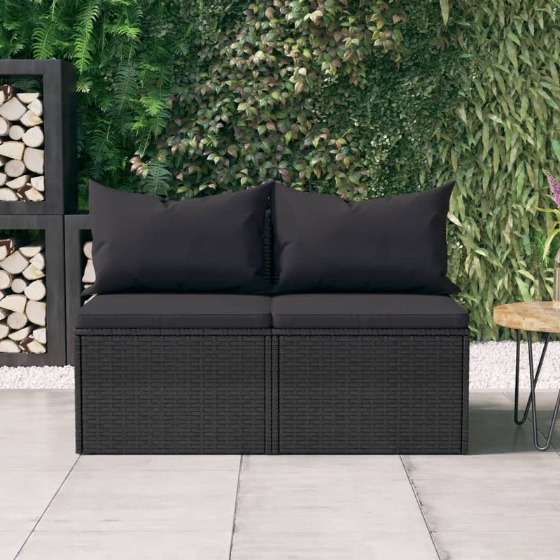 Casa si Gradina - Gradina si terasa - Mobilier exterior - Canapele si fotolii gradina - Canapele de mijloc de gradina cu perne 2 buc. negru poliratan - Infinity.ro