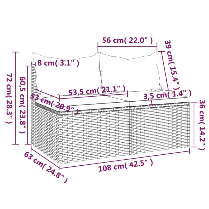 Casa si Gradina - Gradina si terasa - Mobilier exterior - Canapele si fotolii gradina - Canapele de mijloc de gradina cu perne 2 buc. negru poliratan - Infinity.ro