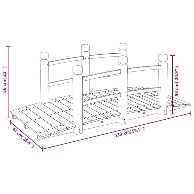 Casa si Gradina - Gradina si terasa - Mobilier exterior - Accesorii pentru gradina - Pod de gradina cu balustrade, 150x67x56 cm, lemn masiv de molid - Infinity.ro