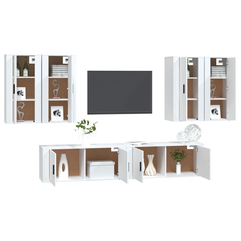 Casa si Gradina - Mobilier - Seturi de mobilier - Seturi living - Set dulap TV, 6 piese, alb, lemn prelucrat - Infinity.ro