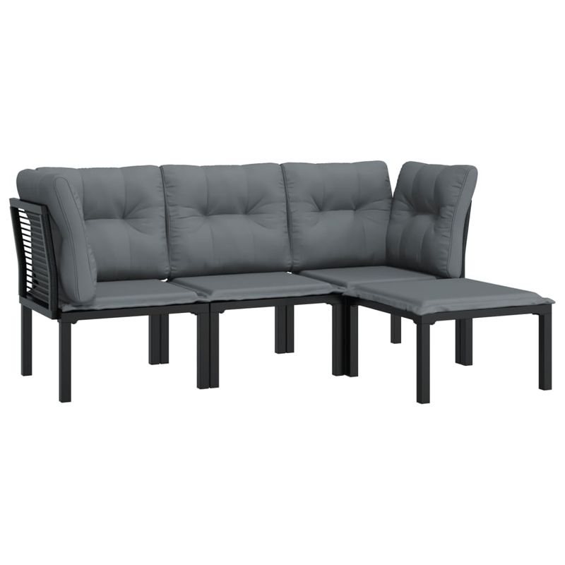 Casa si Gradina - Gradina si terasa - Mobilier exterior - Seturi mobila gradina - Set mobilier de gradina, 4 piese, negru și gri, poliratan, model 2x colț + mijloc + suport pentru picioare - Infinity.ro