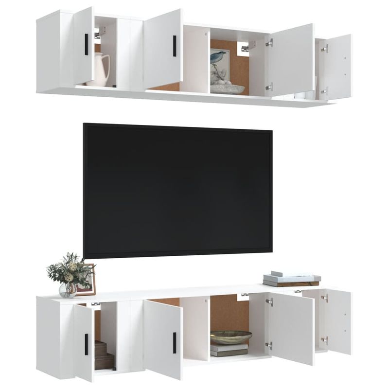 Casa si Gradina - Mobilier - Seturi de mobilier - Seturi living - Set dulap TV, 6 piese, alb, lemn prelucrat - Infinity.ro