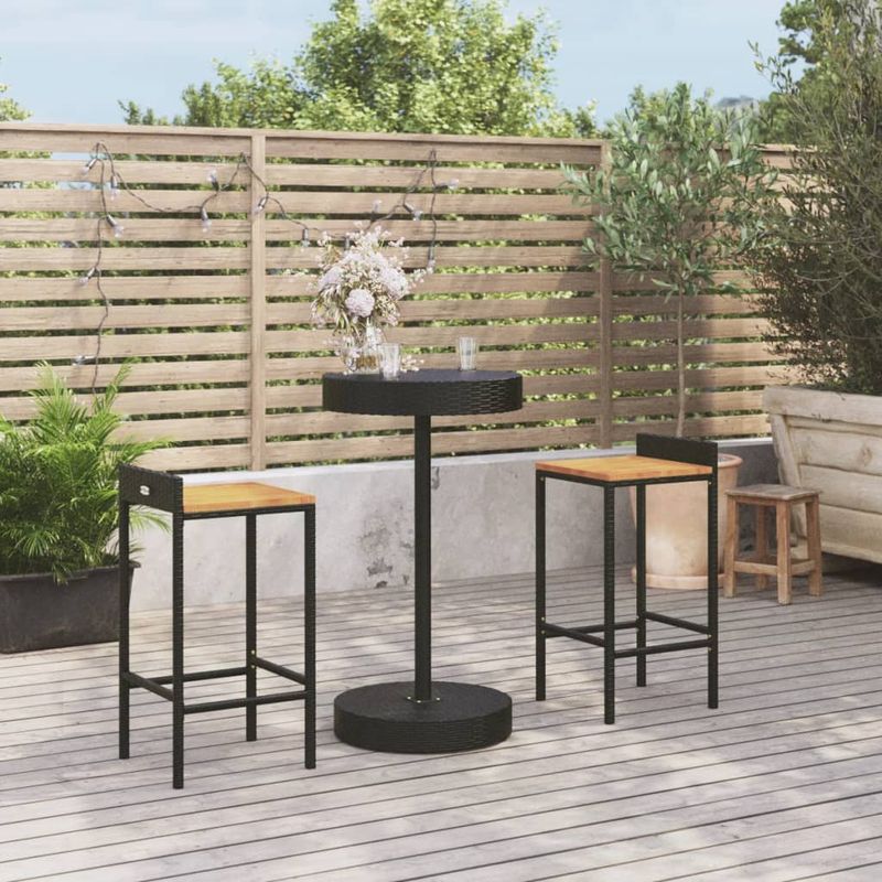 Casa si Gradina - Gradina si terasa - Mobilier exterior - Seturi mobila gradina - Set bar pentru gradina, 3 piese, negru, poliratan/lemn acacia - Infinity.ro