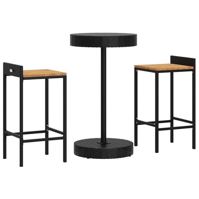 Casa si Gradina - Gradina si terasa - Mobilier exterior - Seturi mobila gradina - Set bar pentru gradina, 3 piese, negru, poliratan/lemn acacia - Infinity.ro