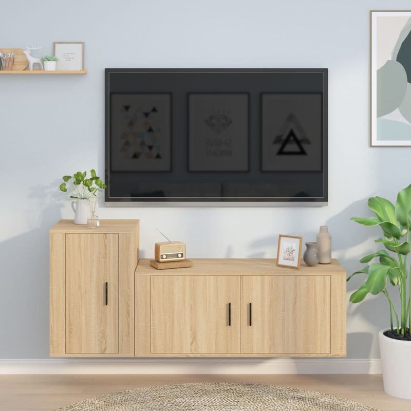 Casa si Gradina - Mobilier - Seturi de mobilier - Seturi living - Set dulap TV, 2 piese, stejar sonoma, lemn prelucrat - Infinity.ro